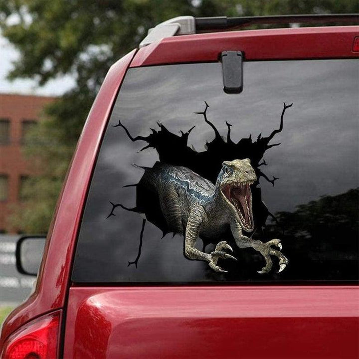 Velociraptor Dinosaur Cracked Car Decal Sticker | Waterproof | PVC Vinyl | CCS1885