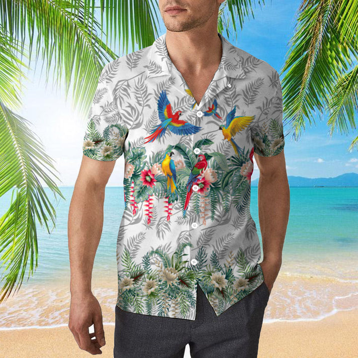 Jimmy Buffett's Margaritaville Vintage Botanical Lotus And Macaw Parrot White hAloha Hawaiian Shirts For Men And For Women WT1708