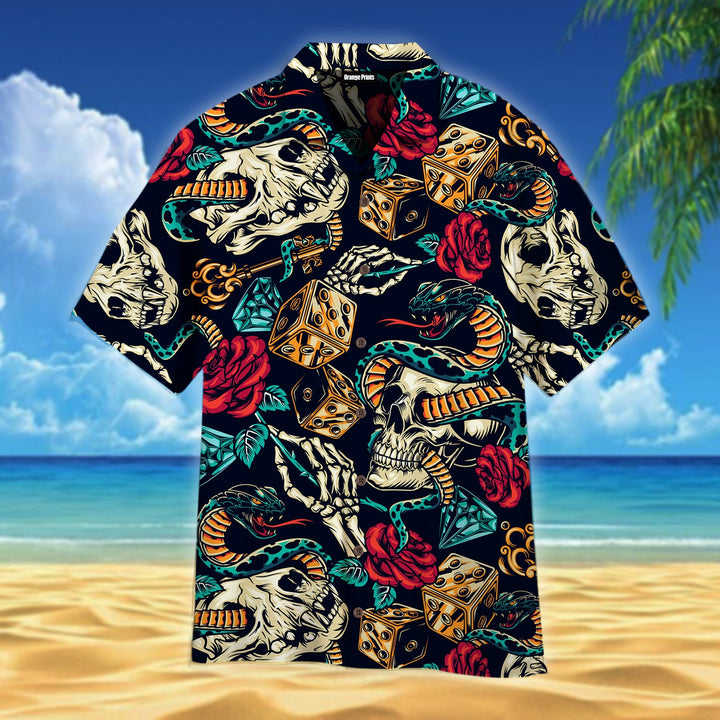 Vintage Colorful Skull Red Roses Aloha Hawaiian Shirts For Men And For Women WT1442