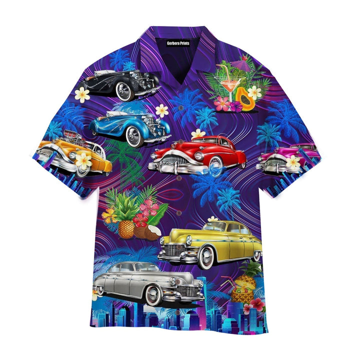 Vintage Hot Rod Car Sunset Beach Aloha Hawaiian Shirts For Men And For Women