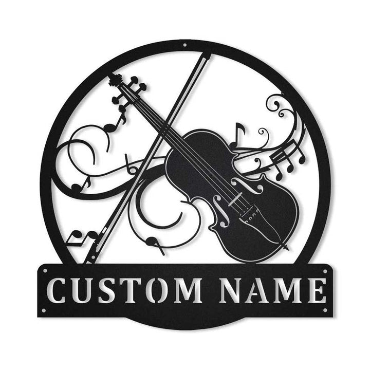Violin Monogram Custom Cut Metal Sign | MN1060-Black-Gerbera Prints.