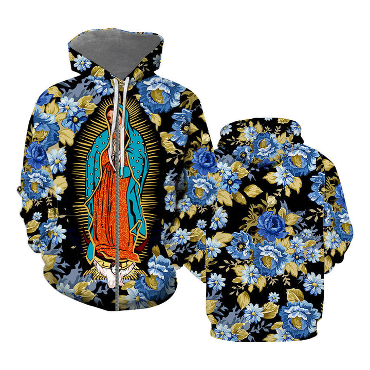 Virgin De Guadalupe Maria Flowers Floral Zip Up Hoodie All Over Print For Men & Women HP1278 Gerbera Print