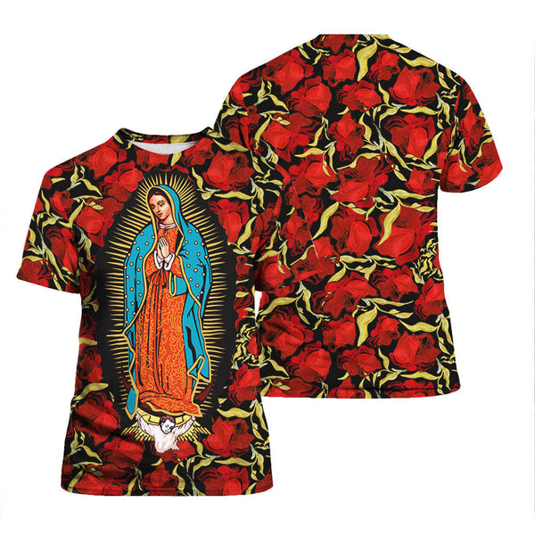 Virgin De Guadalupe Maria Rose T Shirt All Over Print For Men & Women HP1277-Colorful-Gerbera Prints.
