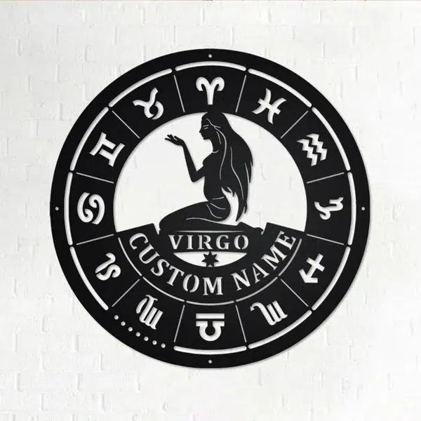 Virgo Zodiac Custom Cut Metal Sign | MN1718-Black-Gerbera Prints.