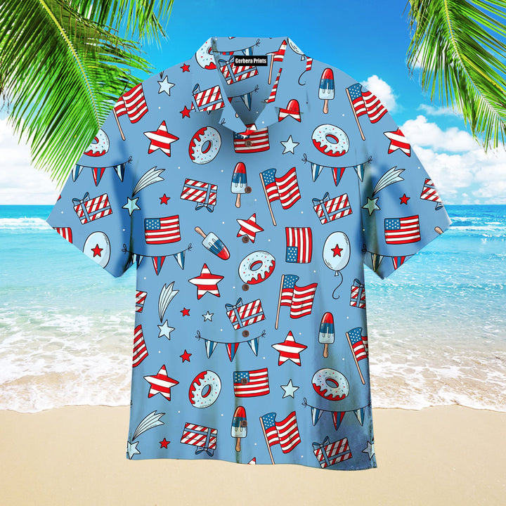 Indendence Day 4th of July Party Donuts American Flag Ice Cream Partern Hawaiian Shirt