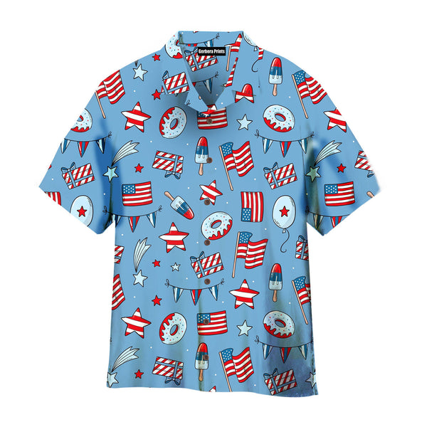 Indendence Day 4th of July Party Donuts American Flag Ice Cream Partern Hawaiian Shirt
