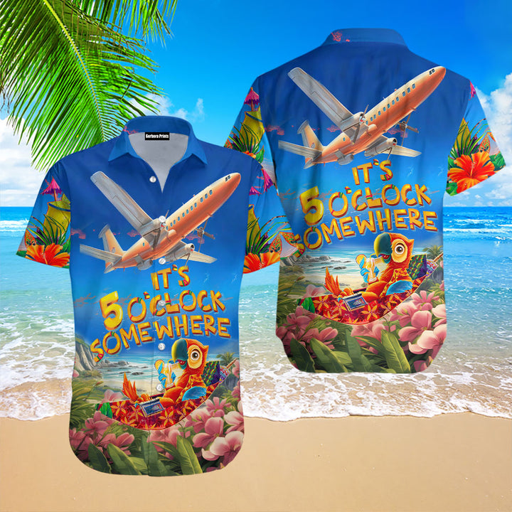 It's Five O'clock Somewhere Parrot Tropical Aloha Hawaiian Shirts For Men & For Women WT1655N