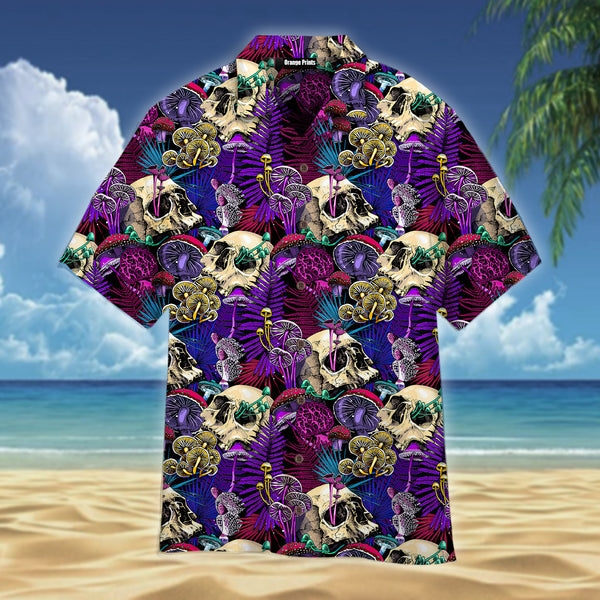 Magic Mushroom Skull Hippie Purple Hawaiian Shirt