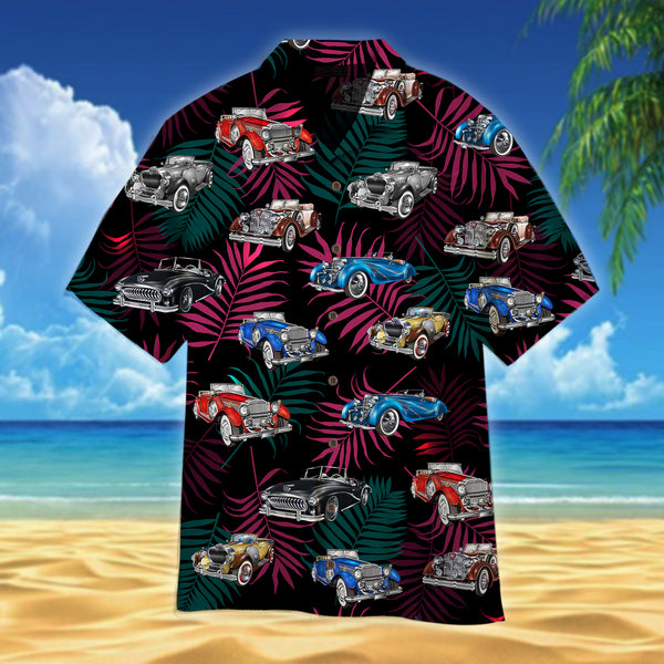 vintage Cars Tropical Black Hawaiian Shirt