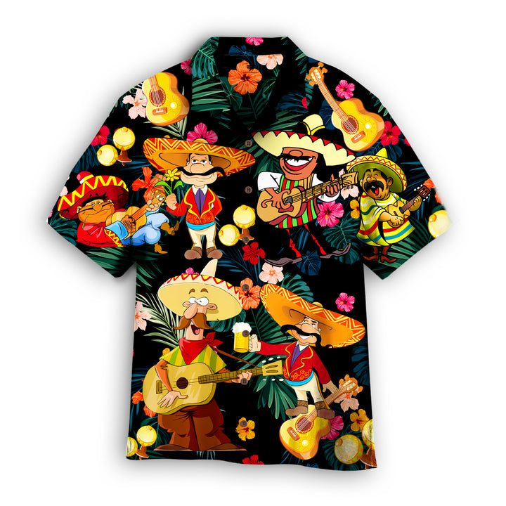 Funny Mexican Man Cinco De Mayo Floral Pattern Black Hawaiian Shirt