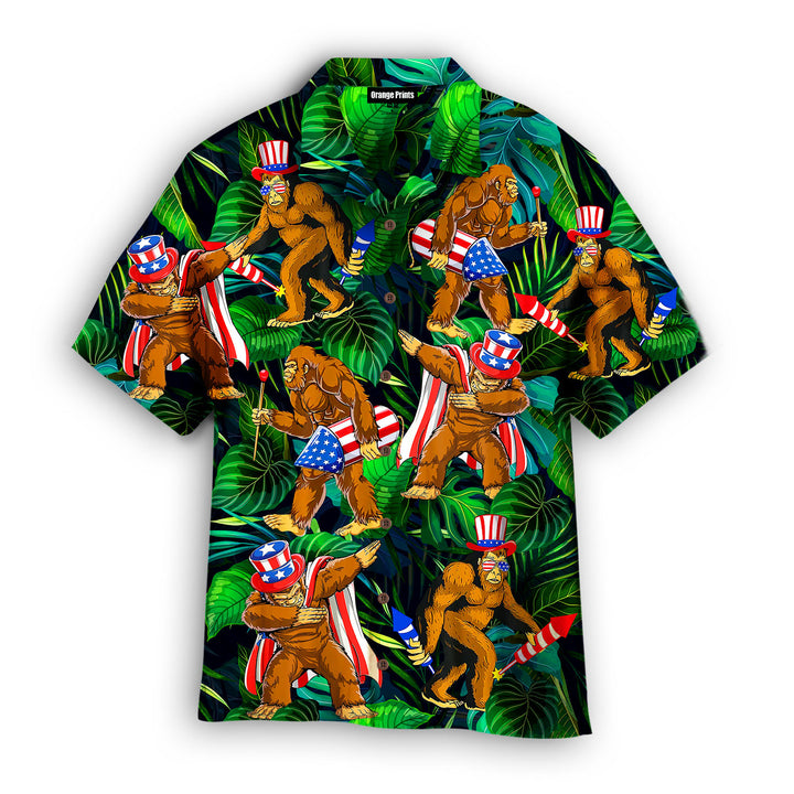 Bigfoot Happy 4th Of July Outfit Independence Day American Flag Patriotic Hawaiian Shirt