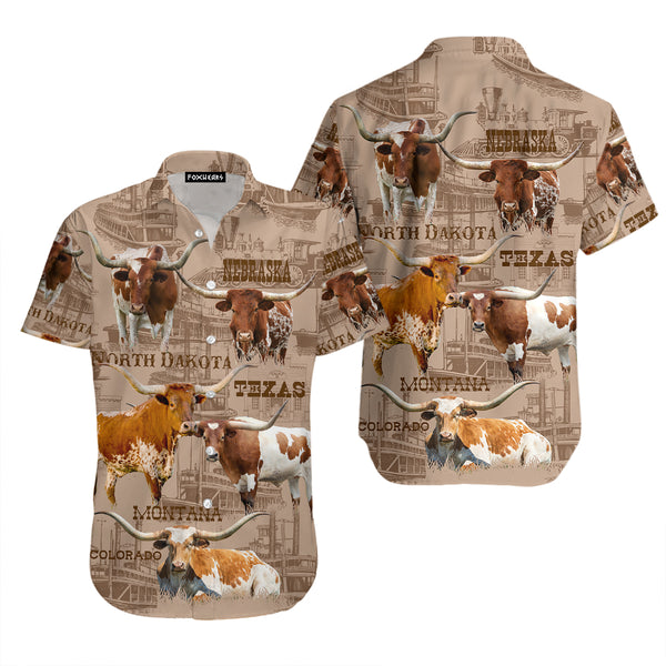 Texas Longhorn Cattle Lovers Buffalo Arena Hawaiian Shirt