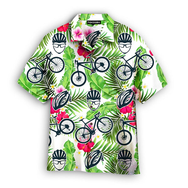Bicycle Tropical Palm Leaves Pattern Hawaiian Shirt