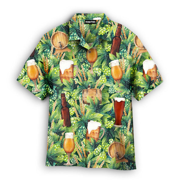 Oktoberfest Hops And Craft Beer Barley Pattern Green Hawaiian Shirt