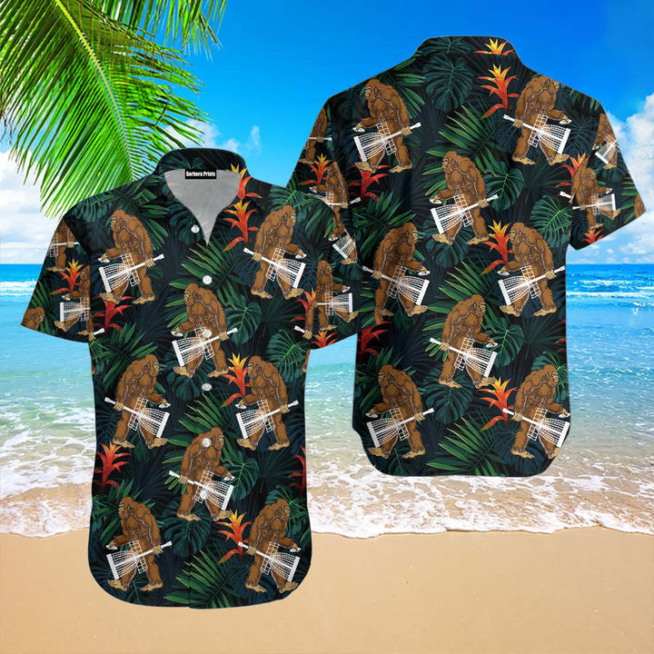 Bigfoot Play Disc Golf Tropical Forest Hawaiian Shirt