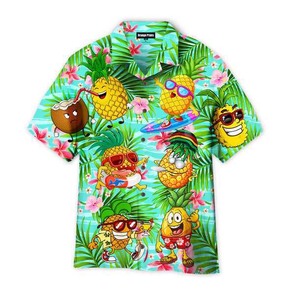 Funny Fruit Pineapple Love Summer Tropical Palm Leaves Pattern Hawaiian Shirt
