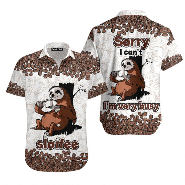 Sloth Coffee Sloffee Pattern Brown And White Hawaiian Shirt