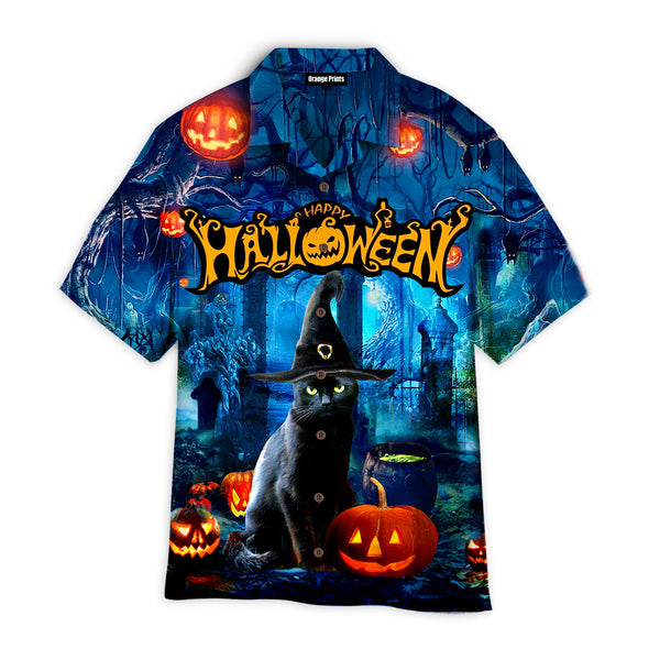 Halloween Black Cat Pumpkin Hawaiian Shirt