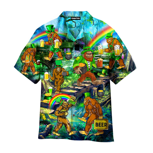 Irish Bigfoot And Beer St Patrick's Day Hawaiian Shirt
