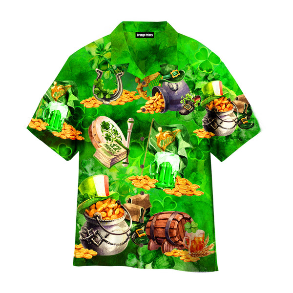 St Patricks Day Water Color Clover Pattern Green Hawaiian Shirt
