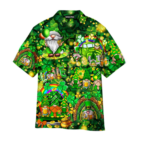 Amazing Irish Gnomes So Cute On St Patrick Day Clover Pattern Green Hawaiian Shirt