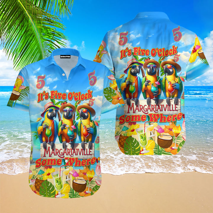 Parrot It's 5 O'clock Somewhere Blue Aloha Hawaiian Shirts For Men & For Women WT2241N