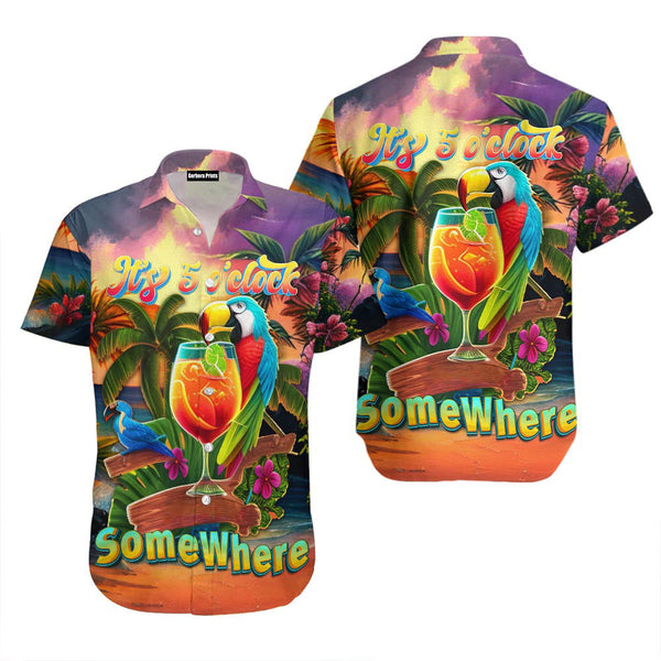 Parrot Five O'clock Somewhere Tropical Colorful Hawaiian Shirt
