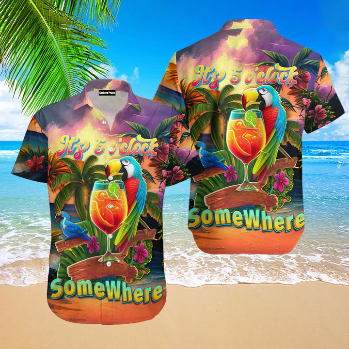 Parrot Five O'clock Somewhere Tropical Colorful Hawaiian Shirt