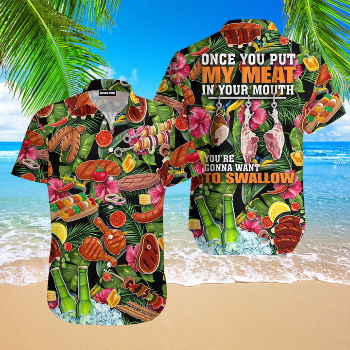 Barbecue BBQ National Day Meat Beer Put Meat In Mouth To Swallow Aloha Hawaiian Shirts For Men & For Women WT2273