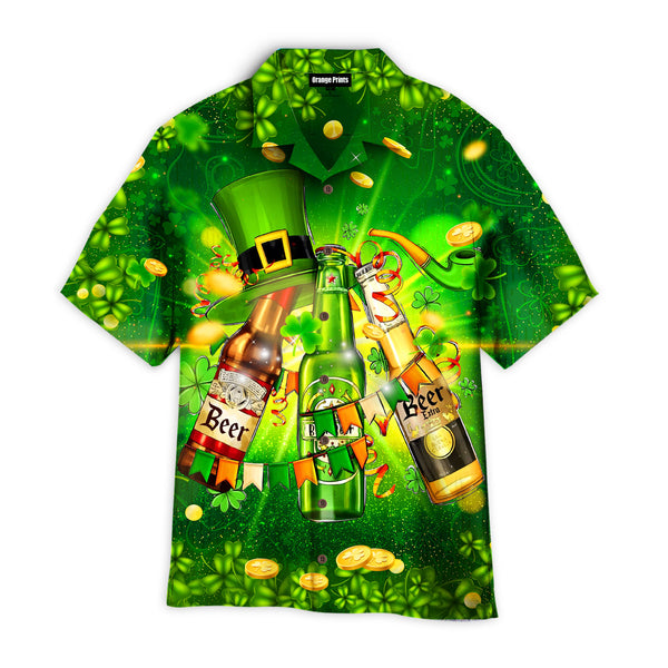 St. Patrick's Beers Flags And Hat Green Hawaiian Shirt