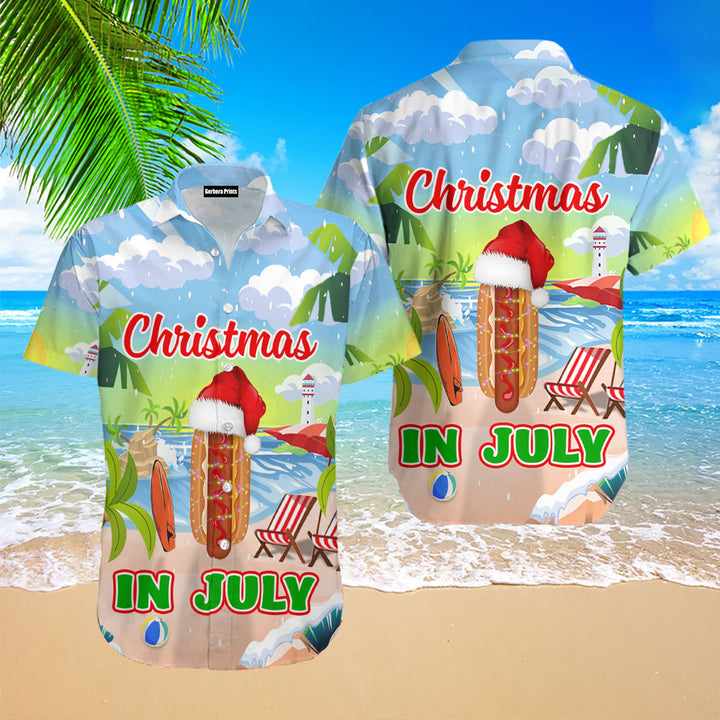 Christmas In July Hot Dog Beach Party Aloha Hawaiian Shirts For Men & For Women WT3105