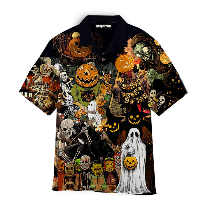 Halloween Is Coming Ghost Pumpkin Skeleton Hawaiian Shirt