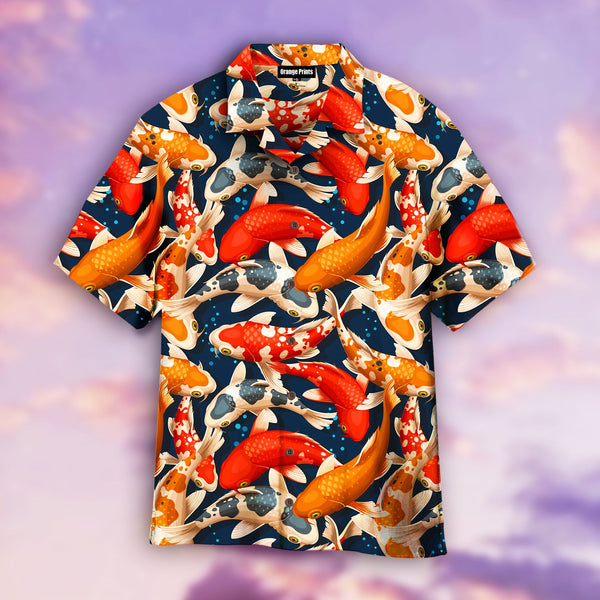 Koi Fish On Skin Orange Hawaiian Shirt