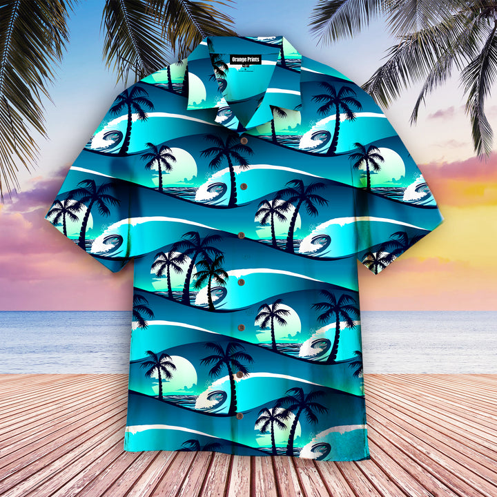 Tropical Hibiscus Palm Trees At Sunset Hawaiian Shirt 