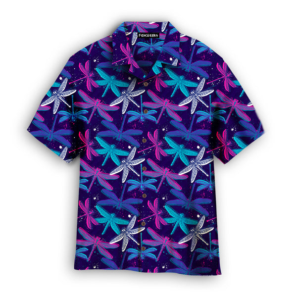 Pink and Blue Dragonflies Galaxy Neon Hawaiian Shirt