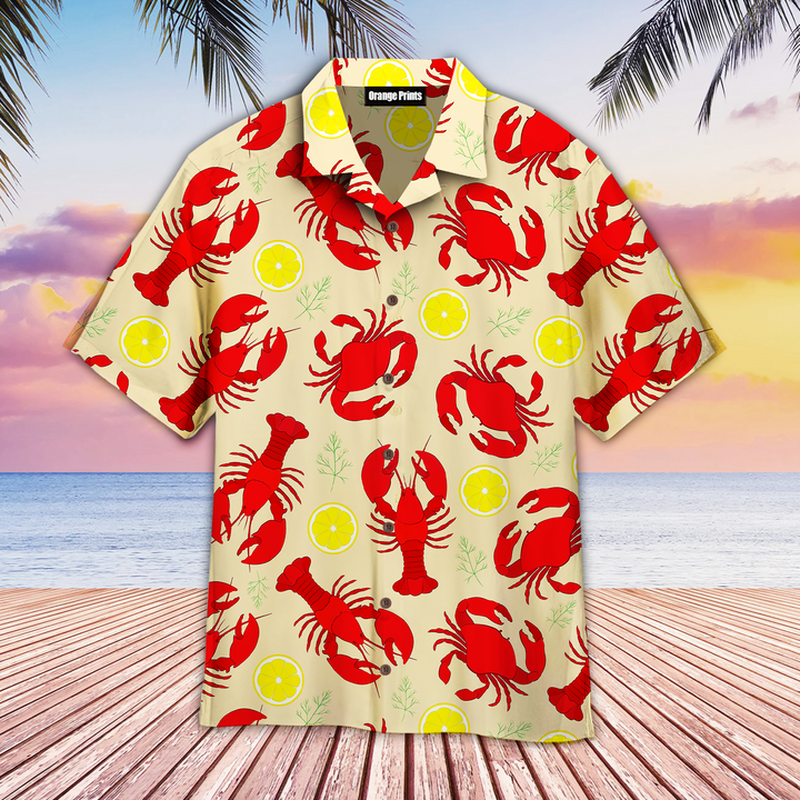 Lobster Crab And Lemon Pattern Aloha Hawaiian Shirt