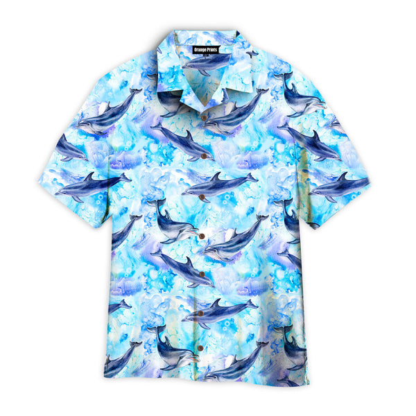 Sea Blue Seamless Pattern With Dolphins Hawaiian Shirt