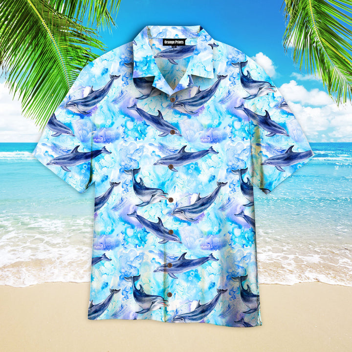 Sea Blue Seamless Pattern With Dolphins Hawaiian Shirt