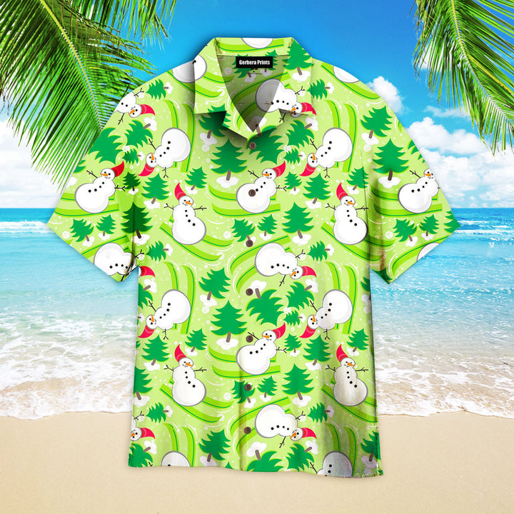 Christmas Snowman Dancing In Green Hawaiian Shirt