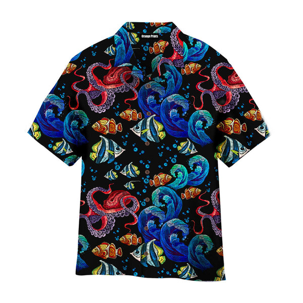 Octopus With Sea Wave Pattern Hawaiian Shirt