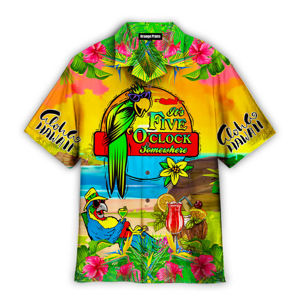 Parrot Tropical Flower It's 5 O'Clock Somewhere Hawaiian Shirt