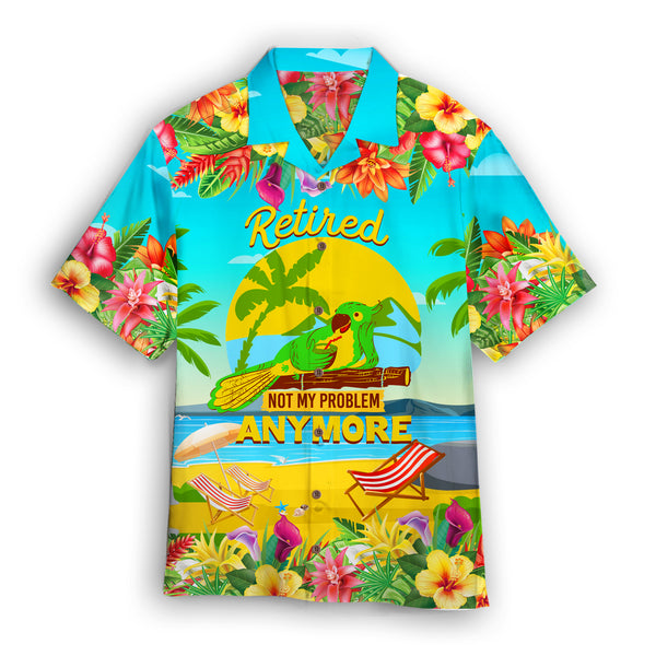 Flowers And Birds Retired Not My Problem Anymore Yellow And Blue Hawaiian Shirt