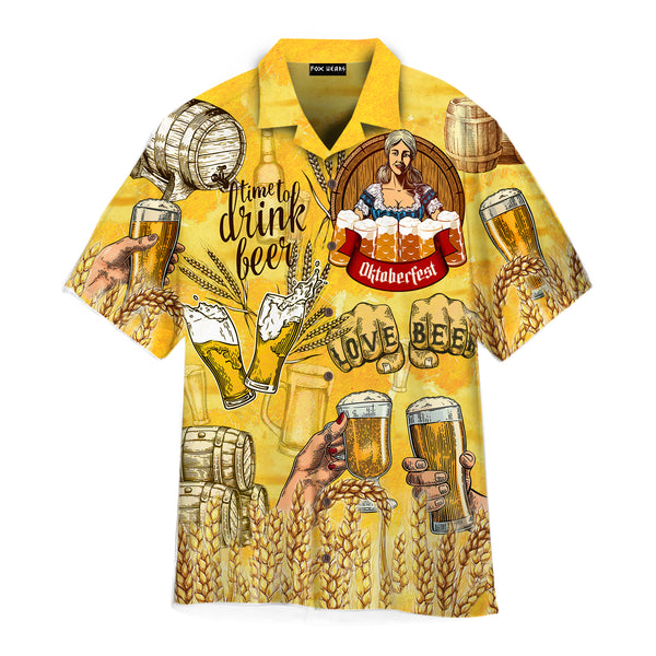 Oktoberfest Time To Drink Beer Yellow Hawaiian Shirt