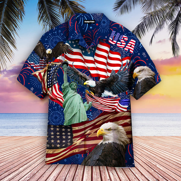 American Flag And Eagle Happy 4th Of July Hawaiian Shirt