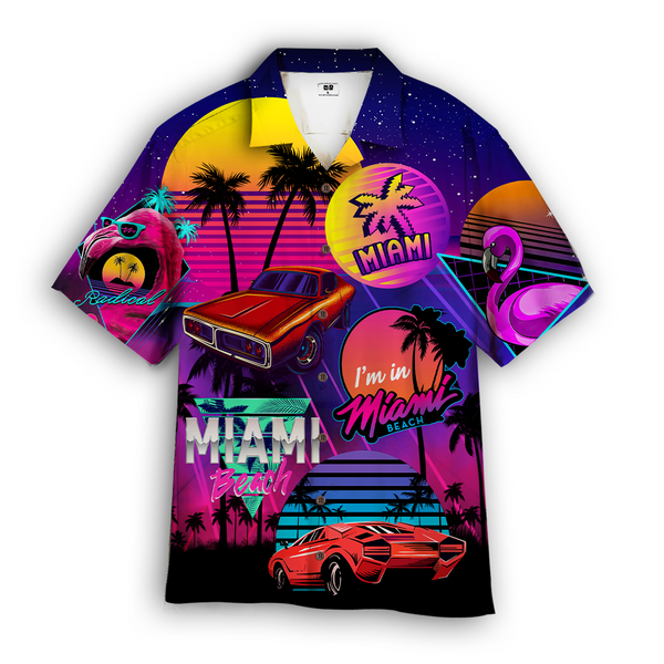 Car Neon Retro s Miami Beach violet Hawaiian Shirt