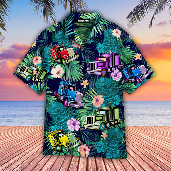 Semi Trailer Truck Tiki Tropical Hawaiian Shirt