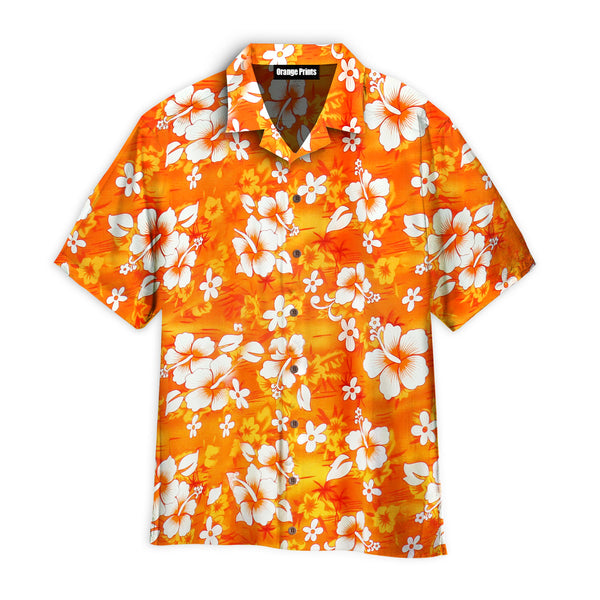 Orange Hibiscus Flowers Hawaiian Shirt