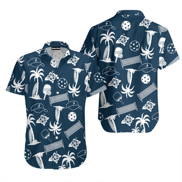 Pickleball Blue Tropical Palm Tree Hawaiian Shirt