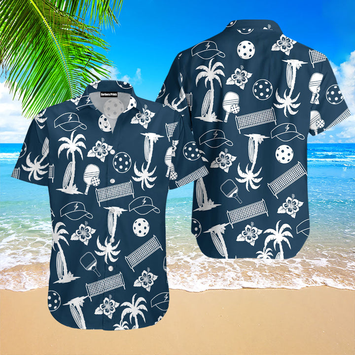 Pickleball Blue Tropical Palm Tree Hawaiian Shirt