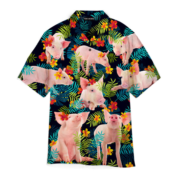 Funny Pig Flowers Tropical Hawaiian Shirt